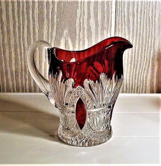 Eapg Ruby Stained ( (prince Of Wales Plumes))  ( (rare))  Creamer