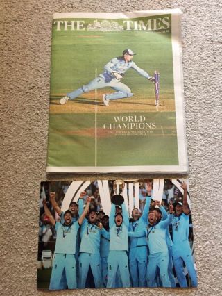 Rare England Cricket World Cup Final 2019 Set Newspaper Photograph Morgan Stokes