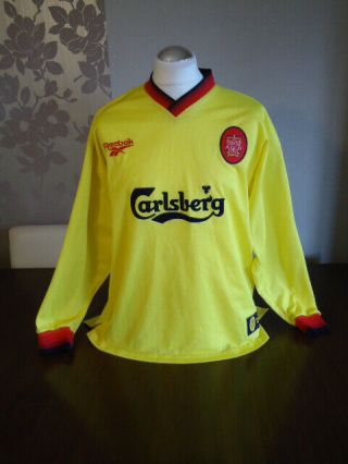 Liverpool 1997 Reebok Long Sleeved Yellow Away Shirt Xl Adults Rare