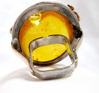 Rare Large 40mm Amber Designer Ring Sterling Silver and 10K Gold Bezel size 7.  5 2