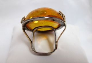 Rare Large 40mm Amber Designer Ring Sterling Silver and 10K Gold Bezel size 7.  5 3