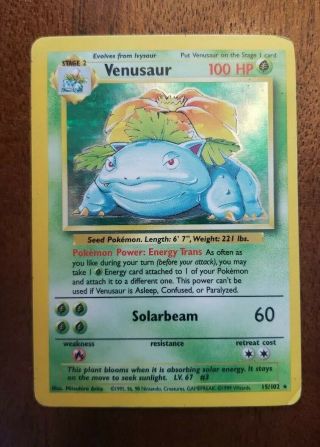 Played - Venusaur - 15/102 - Holo Rare - Base Set - Pokemon Card