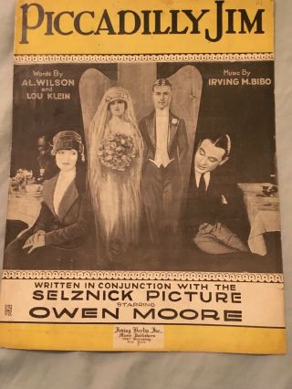 Owen Moore 1919 Rare Silent Movie Star Sheet Music Piccadilly Jim,  Selznick Film