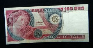 1982 Italy Rare Banknote 100000 Lire Botticelli Xf