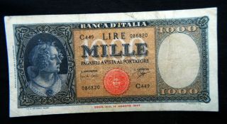 1961 Italy Rare Banknote 1000 Lire Vf Medusa
