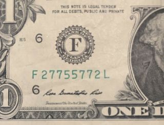 2013 F Series $1 One Dollar Bill Fancy Radar Rare Note Frn Us Cool Poker