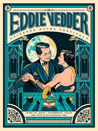 Eddie Vedder Florence Italy 2019 Rare Variant Poster Van Orten Design Xx/100
