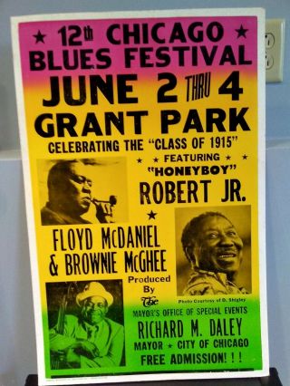And Rare 12th Annual 1995 Chicago Blues Festival Poster 17 X 26