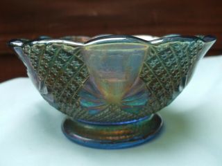 Carnival Glass.  Sowerby Blue Pineapple And Bows Flared Sugar Bowl.  Rare Colour.