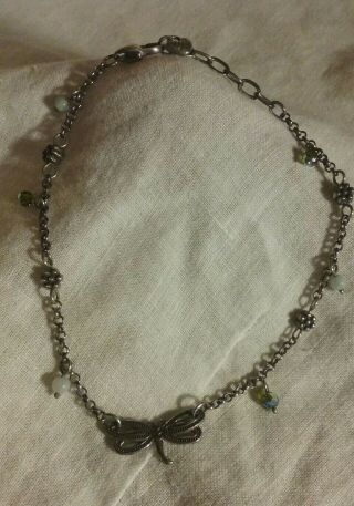 Brighton Silver Dragonfly Bead Anklet Retired Rare