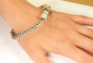 Rare Chunky Solid Silver 925 Dragon Head Bracelet Chain 31.  6g 8½ " Long