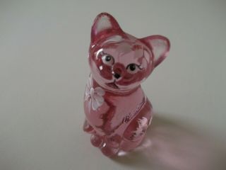Rare Fenton Glass Pink Cat,  Kitten " Hope " C.  C.  Hardman Signed - Longaberger 2005 Look