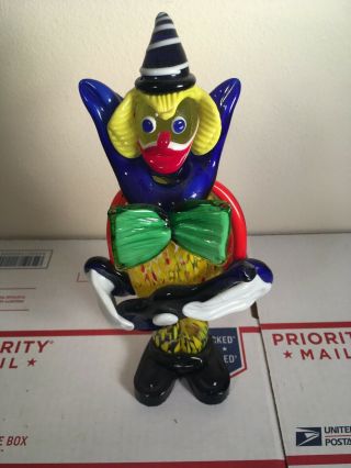 Vintage Murano Clown Glass Figure With Guitar Band 10” Rare Italy Art