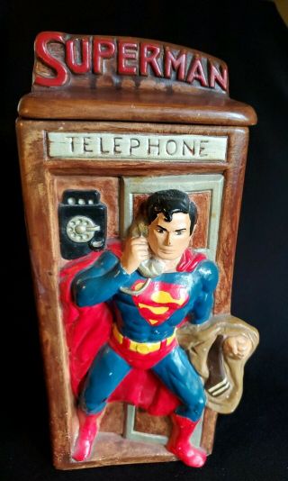 Vtg Superman In Phone Booth Cookie Jar - Dc Comics - Rare - 1978