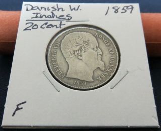 1859 Danish West Indies 20 Cents Frederik Vii Very Rare Old Silver Coin