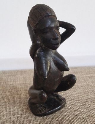Vintage African Tribal Dark Black Wood Carved Female Woman Figure Fertility Rare