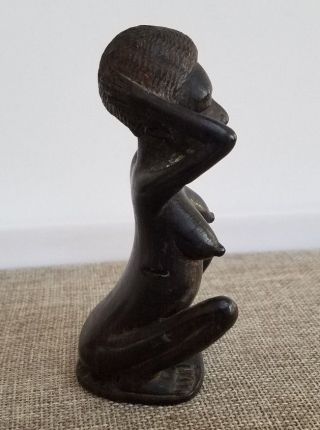 Vintage African Tribal Dark Black Wood Carved Female Woman Figure Fertility RARE 2