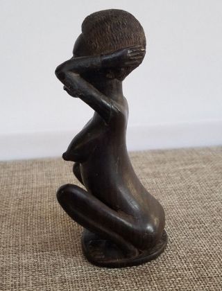 Vintage African Tribal Dark Black Wood Carved Female Woman Figure Fertility RARE 4