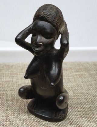 Vintage African Tribal Dark Black Wood Carved Female Woman Figure Fertility RARE 5