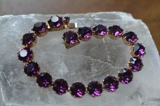 Vintage Weiss Signed Purple Amethyst Crystal Prong Set Bracelet Rare