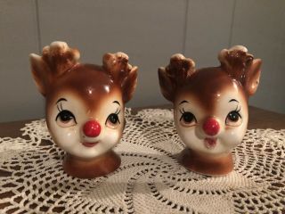 Rare Vintage Lefton Reindeer Christmas Deer Salt And Pepper Shakers Rudolph