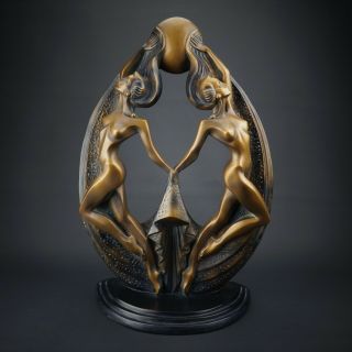 Rare Deco Nude Women Austin Prod Inc.  Artist Alexander Danel Black Bronze Finish