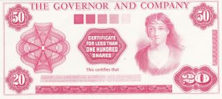Unc Test Banknote From Canada " The Governor And Company " Very Rare Item