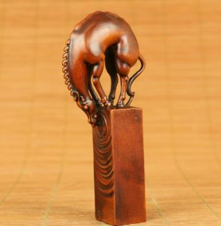 Rare Old Boxwood Carving Horse Water Seal Statue Figure Netsuke Stamp Seal
