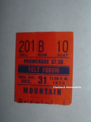 Mountain 1973 Nye Concert Ticket Stub York Felt Forum Msg Leslie West Rare