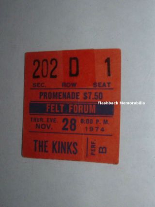 The Kinks 1974 Concert Ticket Stub Felt Forum Madison Square Garden Rare Nyc
