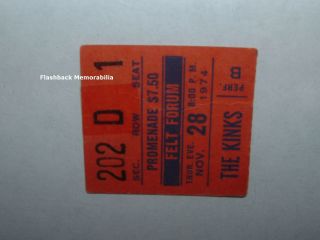 THE KINKS 1974 Concert Ticket Stub FELT FORUM MADISON SQUARE GARDEN Rare NYC 2