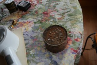 Vintage Metal 1877 Indian Head Penny Coin Bank - Stack Of Pennies - 1975 Rare