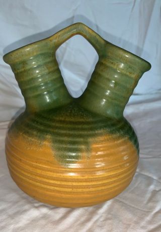 Rare Camark Wedding Jug Green Over Orange / Pumpkin Pottery Vase Arkansas