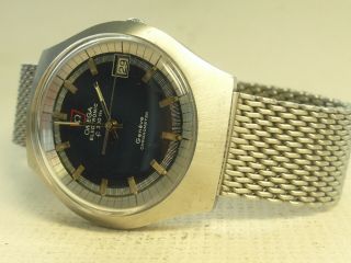 OMEGA F 300 with rare cracked Dark Blue Spider Web Dial;works fine;Mesh Band 2