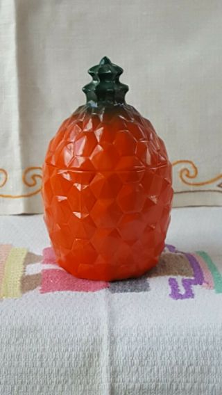 Mcm Hazel Atlas Orange Pineapple Jam Jar Fired On Milk Glass Lidded Rare Jelly