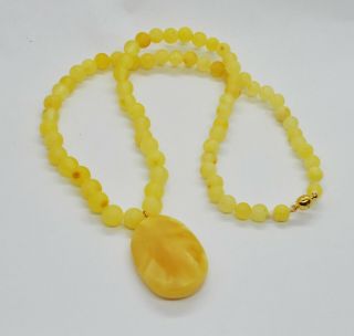 Amber Necklace 15.  60gr.  Antique Egg Yolk Natural Baltic Big Round Beads Rare