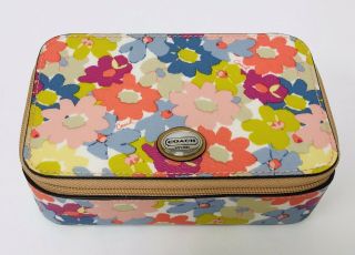 Coach Multi Colored Flower Design Travel Zip Jewelry Case/ Box Rare Euc C06