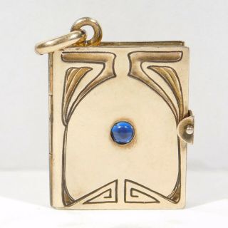 Antique Locket Pendant Rare Arts And Crafts Gold Filled Blue Stone