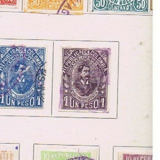 Colombia Rare Stamp,  Sc 219 1p Purple And Other Stamps (set) Album Page,  Hinged