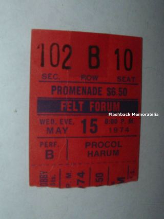 Procol Harum / Leo Kottke 1974 Concert Ticket Stub Felt Forum Msg Nyc Mega Rare