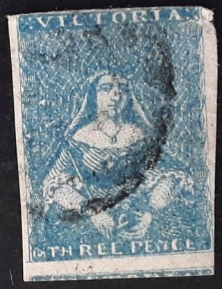 Rare 1857 - Victoria Australia 3d Bright Blue (shades) Imperf Half Length Stamp