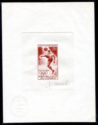 Congo 1968 Football Soccer Olympic Artist Die Proof Signed Rare