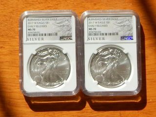 2017 W Burnished Silver Eagle NGC MS70 Early Releases LOWEST MINTAGE Rare Label 3