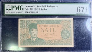 Indonesia Banknote,  1 Rupiah 1961 Pick 79a Pmg67 Epq Rare