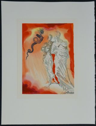 Rare Salvador Dali ' Fraud ' Signed German Divine Comedy woodcut 2