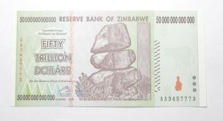 Rare 2008 50 Trillion Dollar - Zimbabwe - Uncirculated Note - 100 Series 296