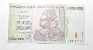 Rare 2008 50 Trillion Dollar - Zimbabwe - Uncirculated Note - 100 Series 294
