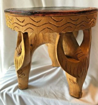 Rare Accent Table Tri - Leg Antelope Hand Carved Monkeypod Wood Indoor Stand