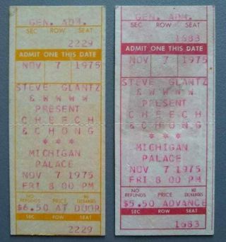 Cheech & Chong 2 Tickets Nov 1975 Michigan Palace - 1 Door 1 Advance Rare