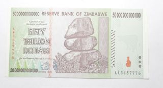 Rare 2008 50 Trillion Dollar - Zimbabwe - Uncirculated Note - 100 Series 298